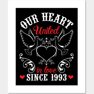 Husband Wife Our Heart United In Love Since 1993 Happy Wedding Married 27 Years Anniversary Posters and Art